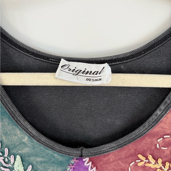 VTG Y2K Embroidered Top Sz M Phoebe Artsy Boho Hippie Whimsigoth Patchwork Indie - Picture 2 of 3